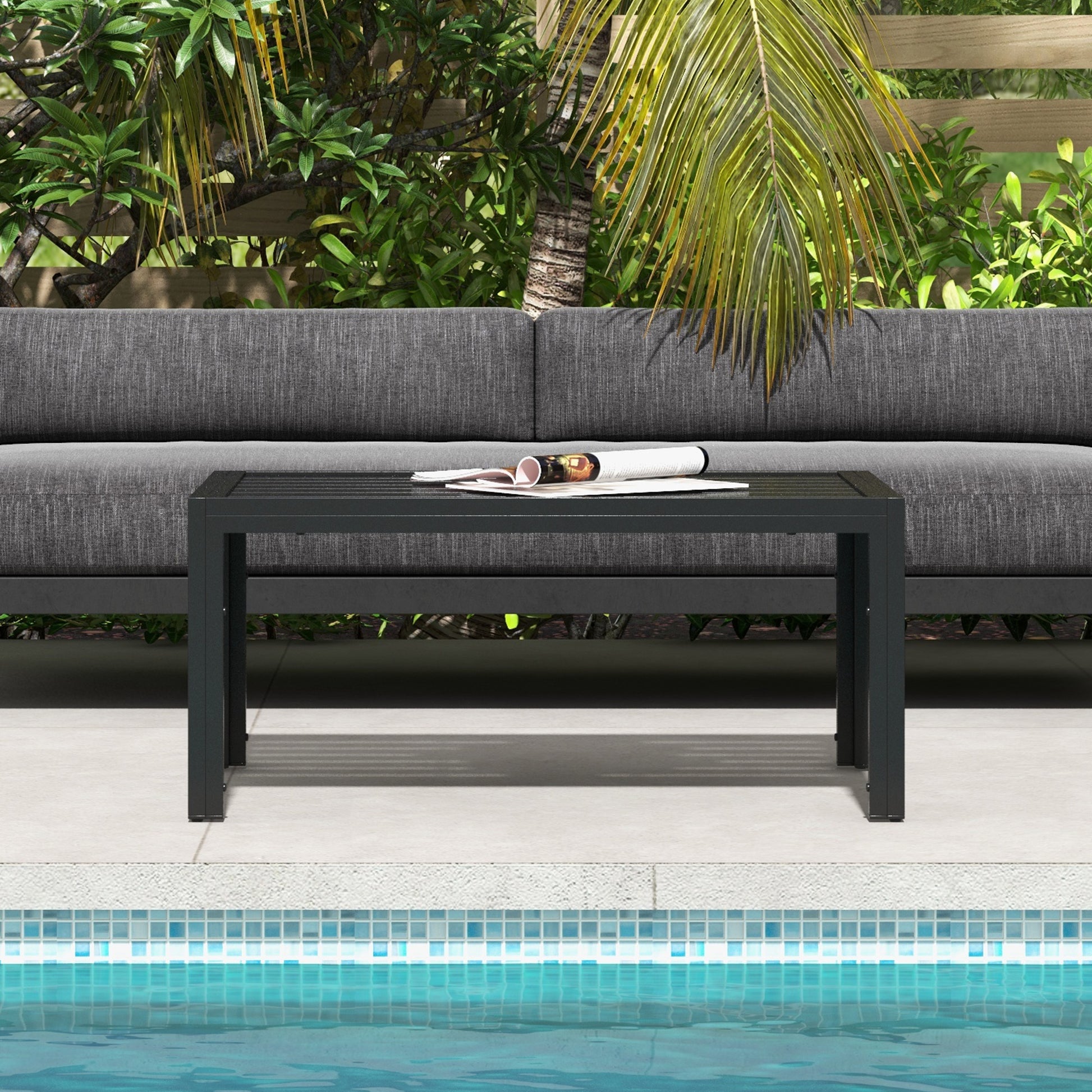 Outsunny Mesa De Centro De Jardín Rectangular De Acero 101,5x61x46 Cm Negro_5