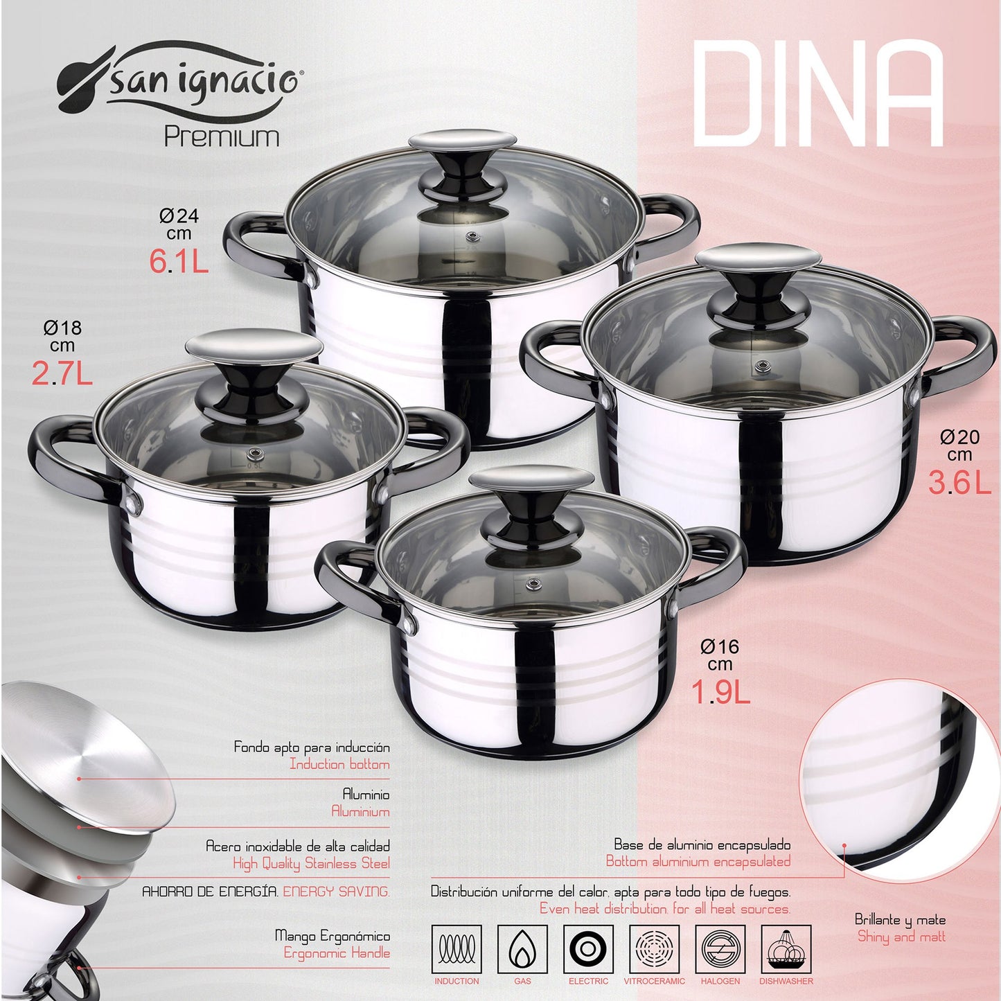 Bateria 8pc Acero Inoxidable Apta Para Inducción Colección San Ignacio Premiudina_2