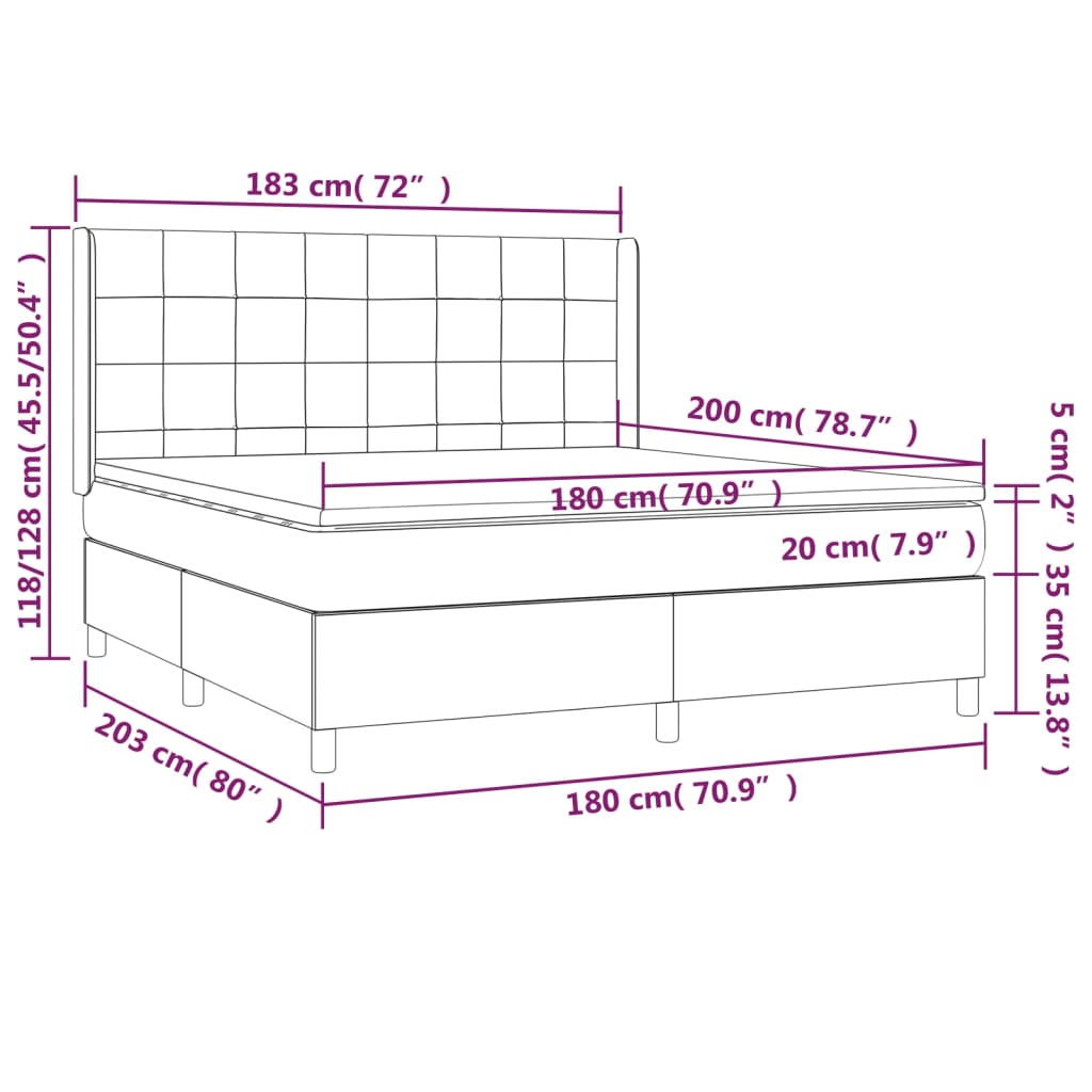 Cama Box Spring Colchón Y Luces Led Tela Azul 180x200 Cm / Vetonek_1