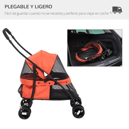 Pawhut Carrito Para Perros Plegable Con Ventanas De Malla Cojín Lavable Rojo_5