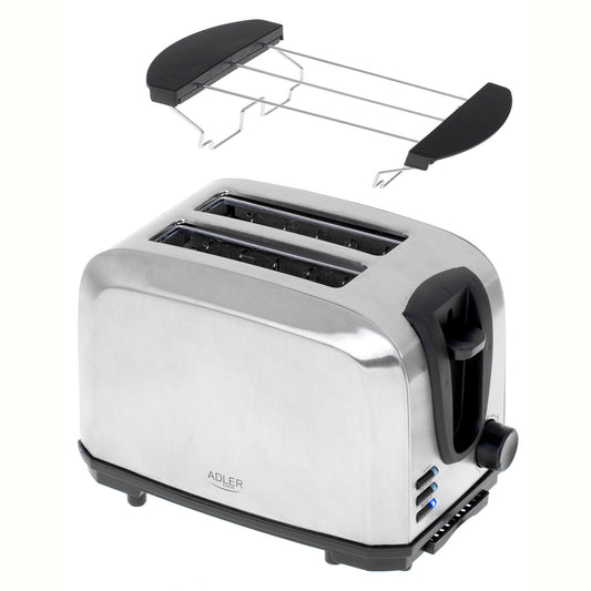 Tostadora Pan 2 Rebanadas, 7 Niveles Tostado 3 Funciones, Calienta Panecillos, Acero Inoxidable Adler Ad3222, Acero Inoxidable, 1000w_0