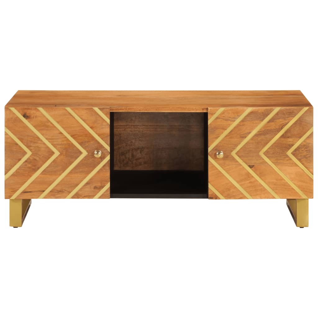 Mesa De Centro Madera Maciza De Mango Negro Marrón 100x54x40 Cm_2