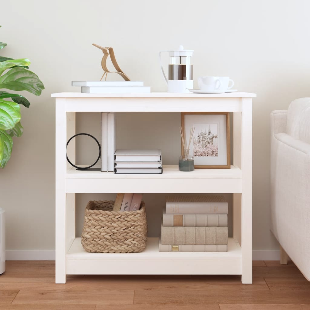 Mesa Consola De Madera Maciza De Pino Blanco 80x40x74 Cm_1
