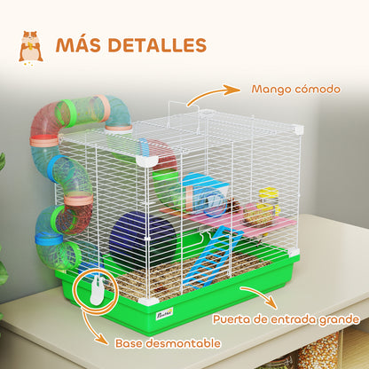 Pawhut Jaula Para Hámster Con Túnel Cuenco Bebedero Casita Rampa Verde_5