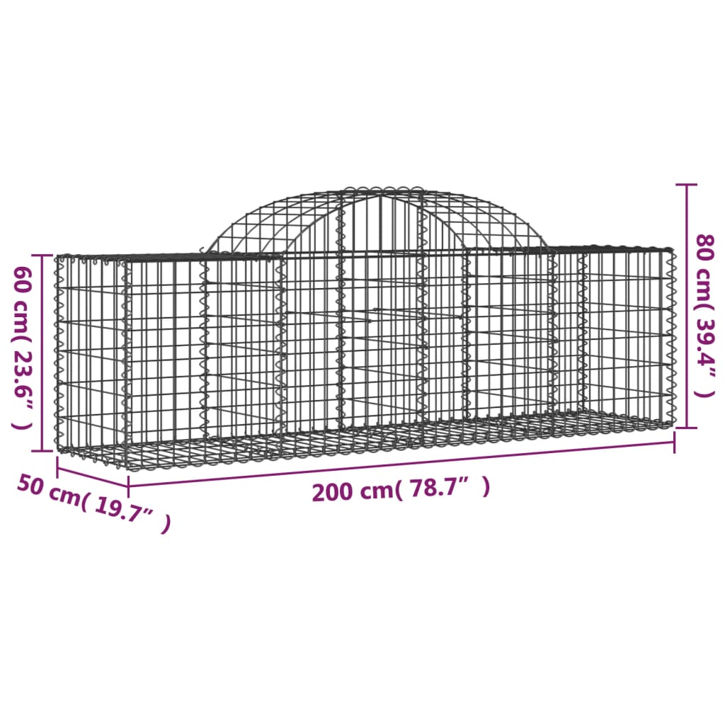 Cestas De Gaviones 8 Uds Forma De Arco Hierro 200x50x60/80 Cm_5