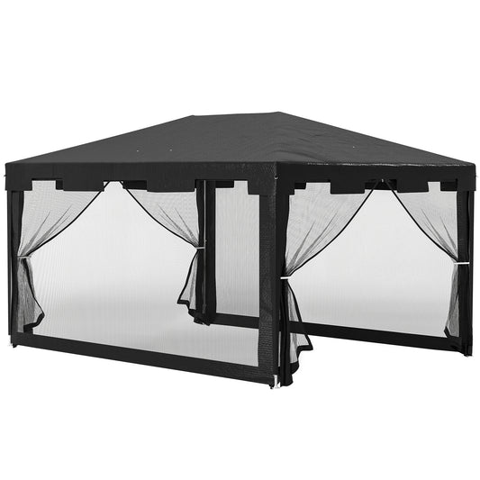 Outsunny Carpa De Jardín 4x3 M Con 4 Mosquiteras Laterales Gris Oscuro_0