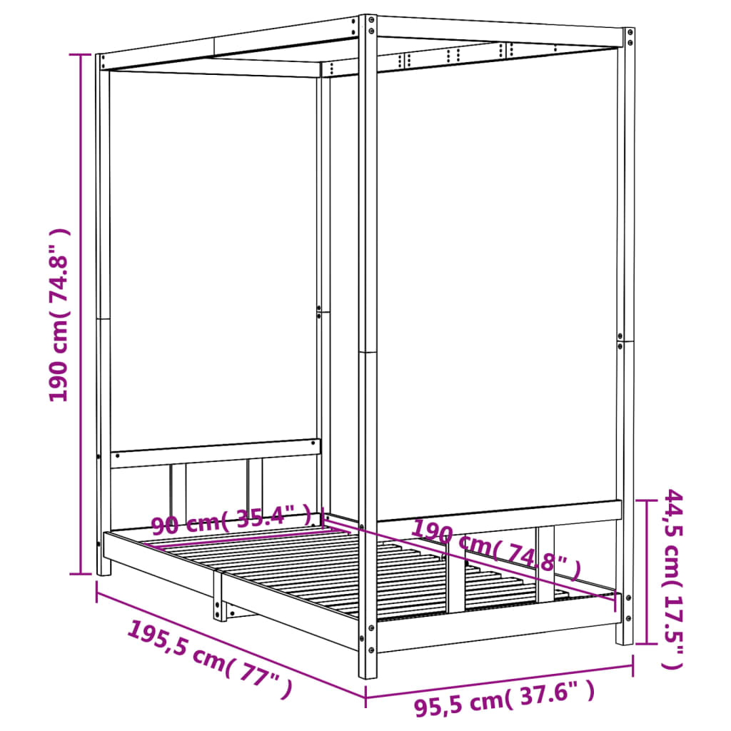 Estructura De Cama Para Niños Madera De Pino Negro 90x190 Cm / Vetonek_1