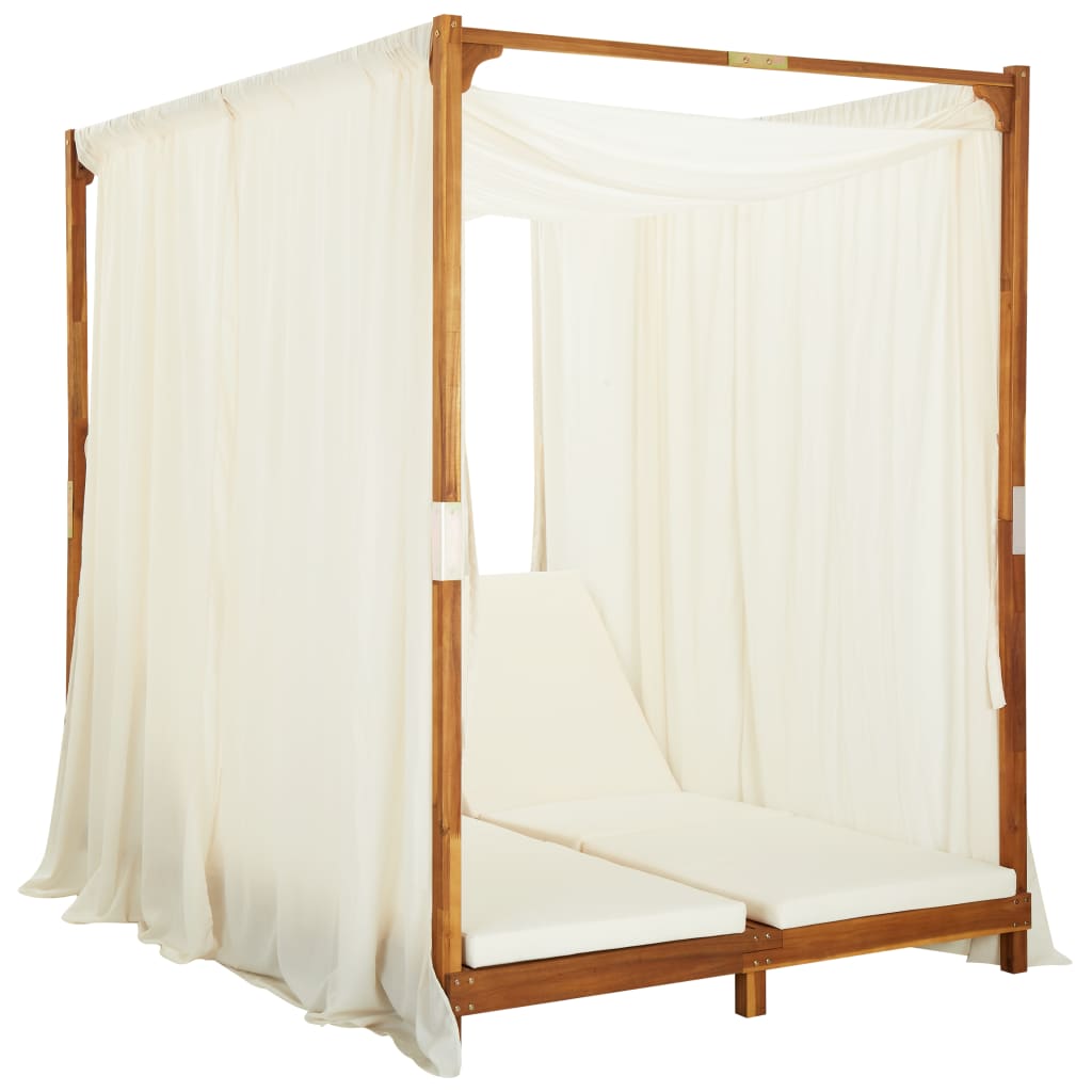 Tumbona Doble Con Cortinas Y Cojines Madera Maciza De Acacia_1