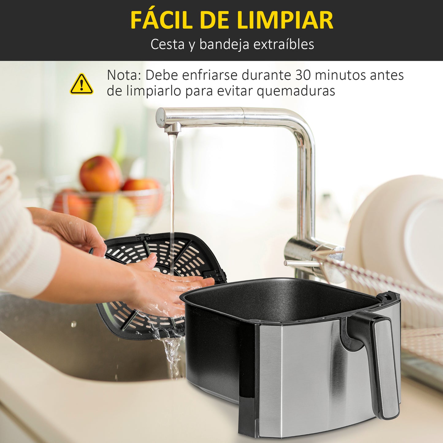 Homcom Freidora De Aire 6,5l 1700w 8 Programas Pantalla Led Táctil Temporizador_3