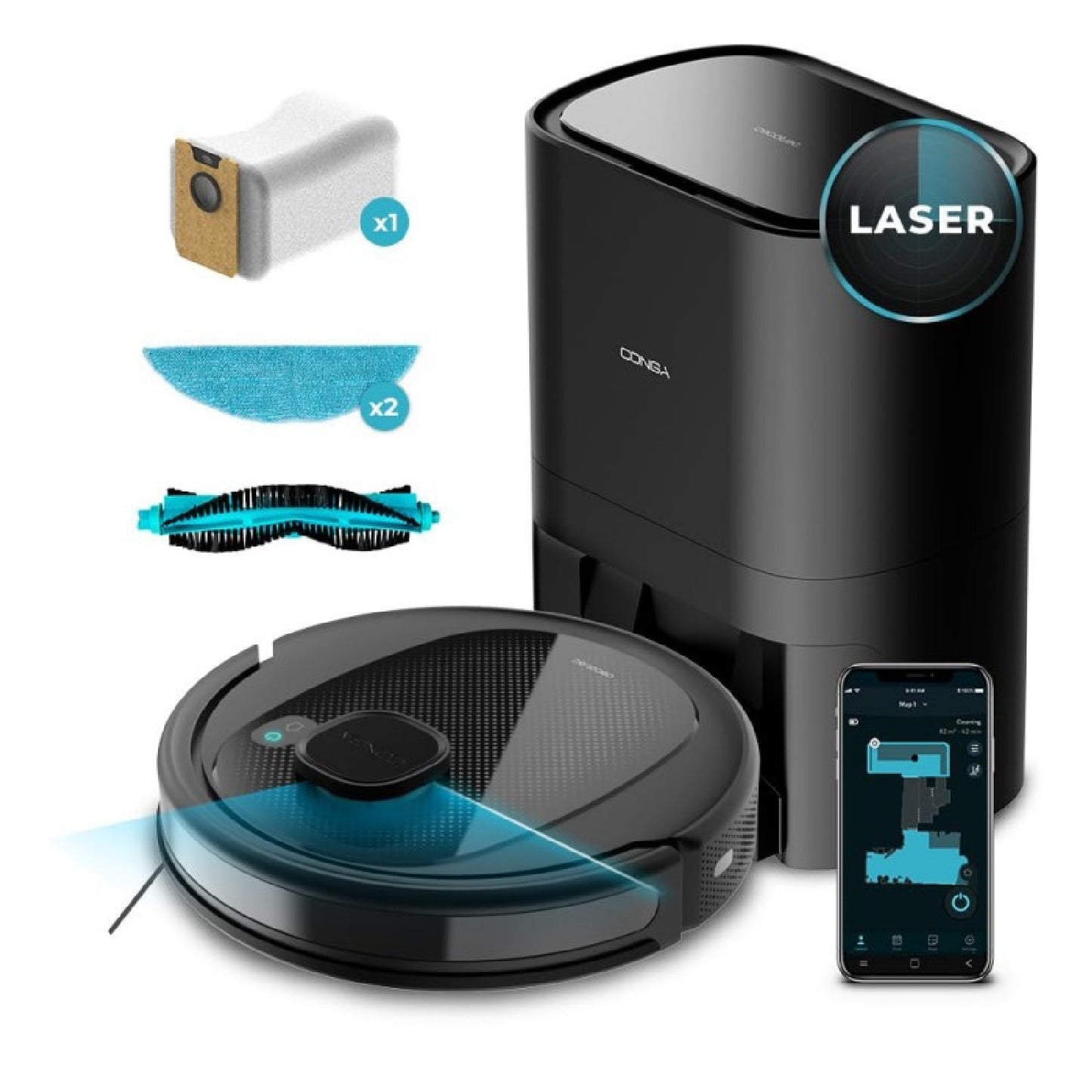 Cecotec Robot Aspirador Conga 7490 Eternal Home X-treme. Tecnología Láser 4en1 Room Plan Base-smartclean 3000 Pa Fregado_0
