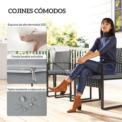 Outsunny Muebles De Jardín Con 2 Sillas Con Cojines Lavables Y Mesa De Vidrio_5