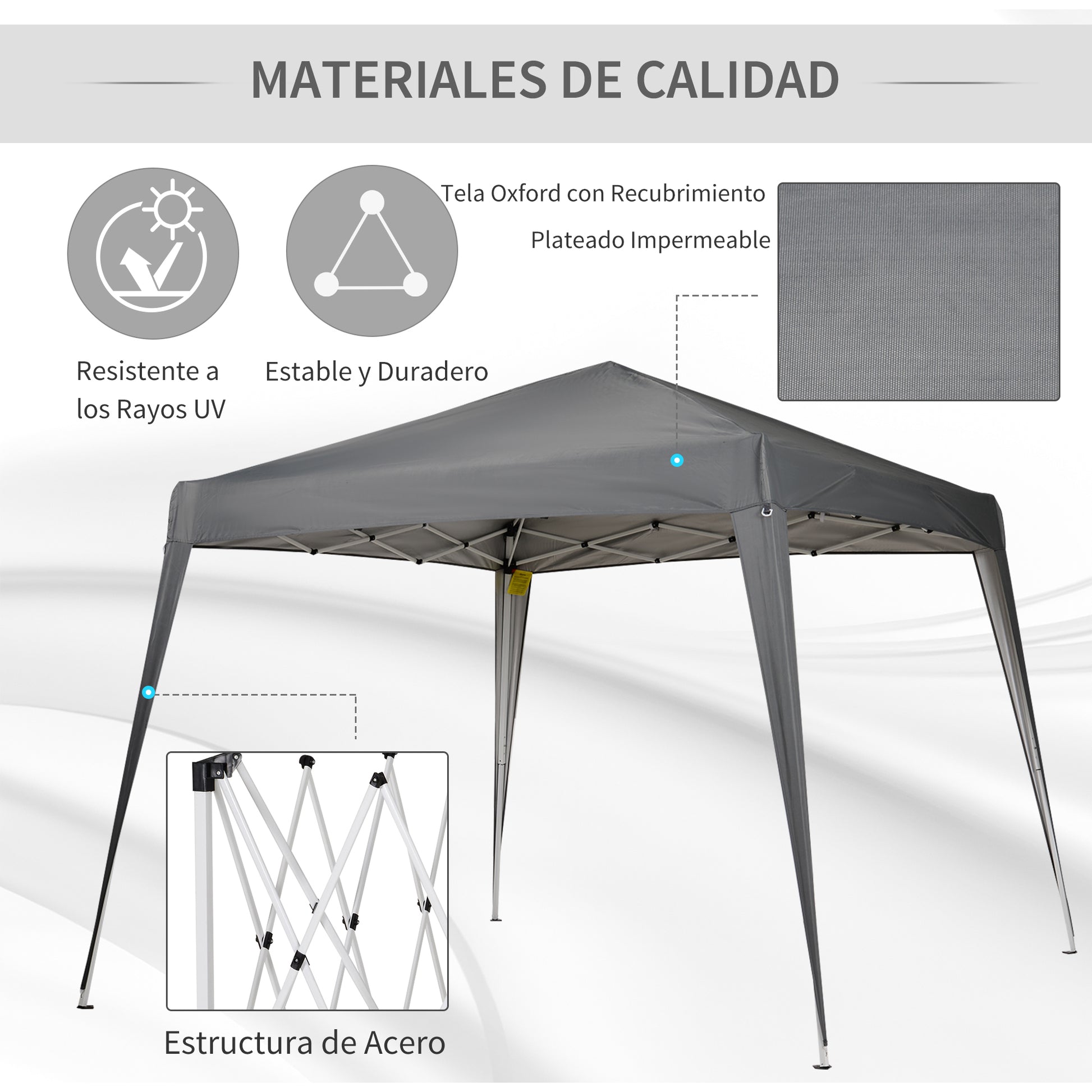Outsunny Carpa Plegable 2,4x2,4m De Jardín Diseño Pop Up Cenador De Acero Y Tela_5