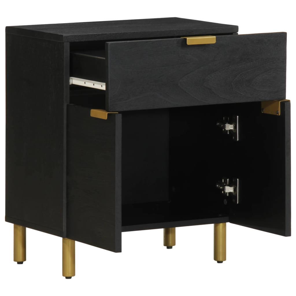 Mesita De Noche Madera De Ingeniería Negra 50x33x60 Cm_0
