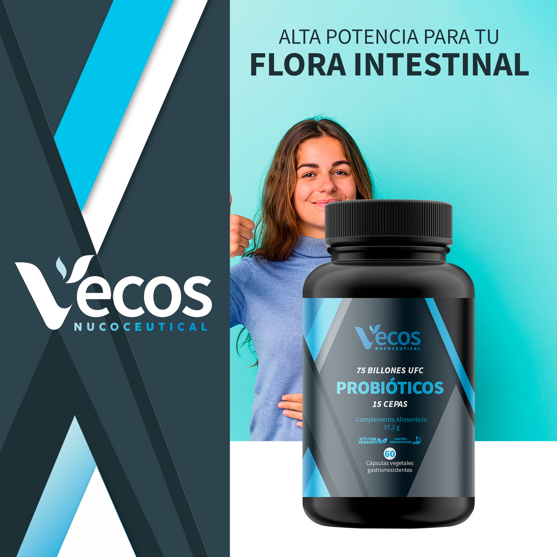 Probióticos 75 Billones Ufc Vecos 60 Cápsulas | Flora Intestinal Y Digestión | 15 Cepas + Saccharomyces_1