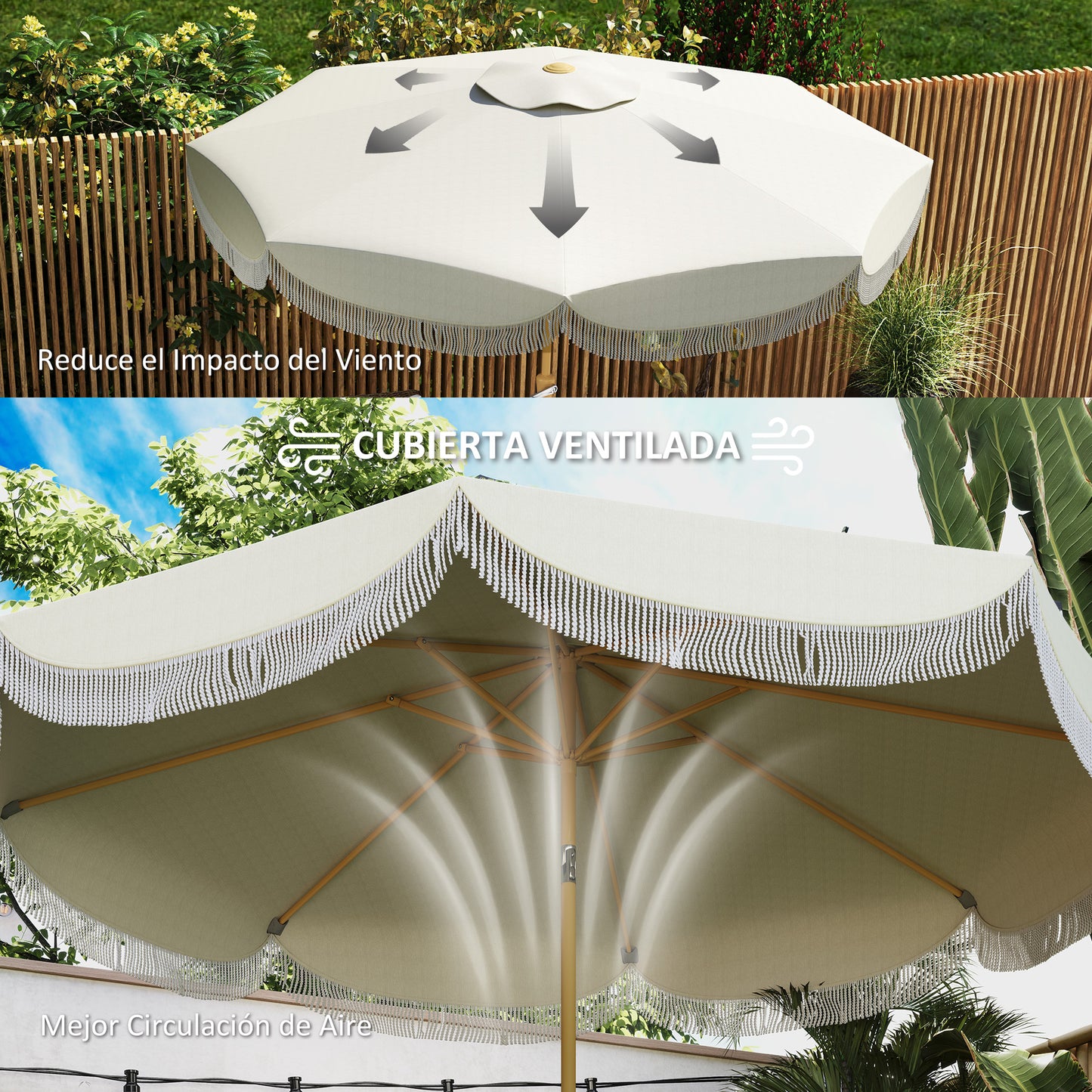 Outsunny Sombrilla Terraza Exterior Ø269 Cm Con Ángulo Ajustable Beige_5