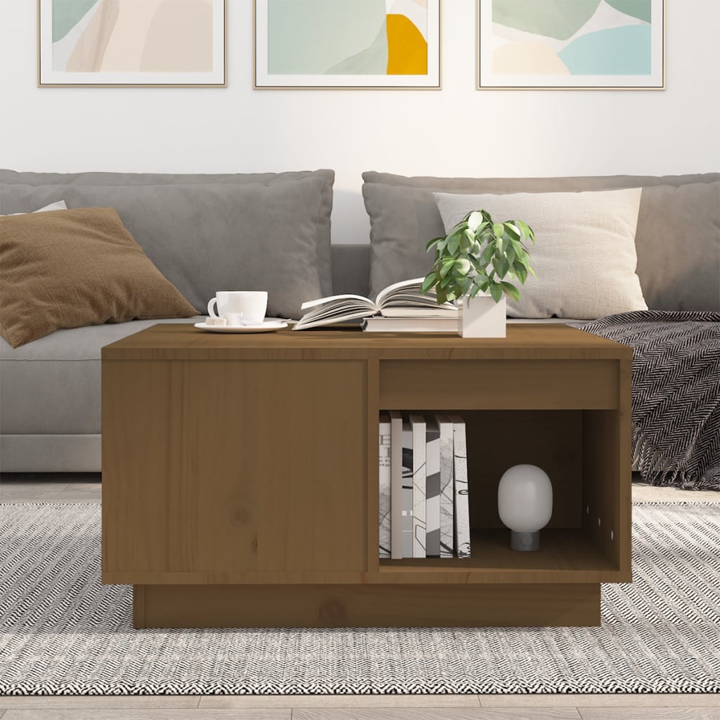 Mesa De Centro Madera Maciza De Pino Marrón Miel 60x61x32,5 Cm_1