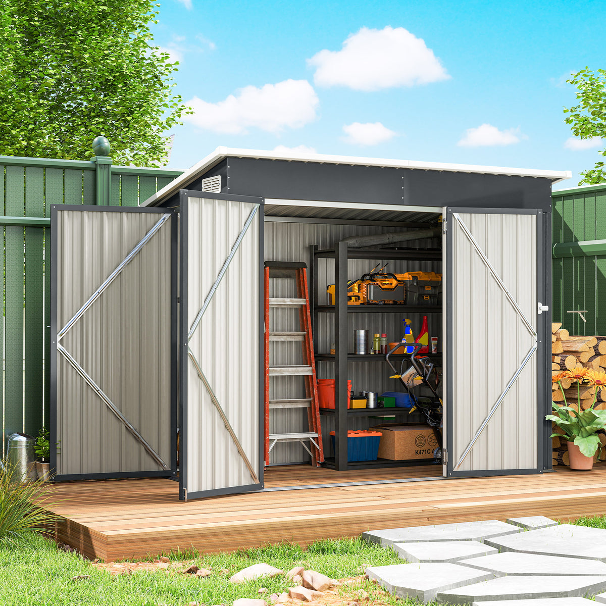 Caseta De Jardín Outsunny Acero Galvanizado Gris Oscuro 234x132x185 Cm_1
