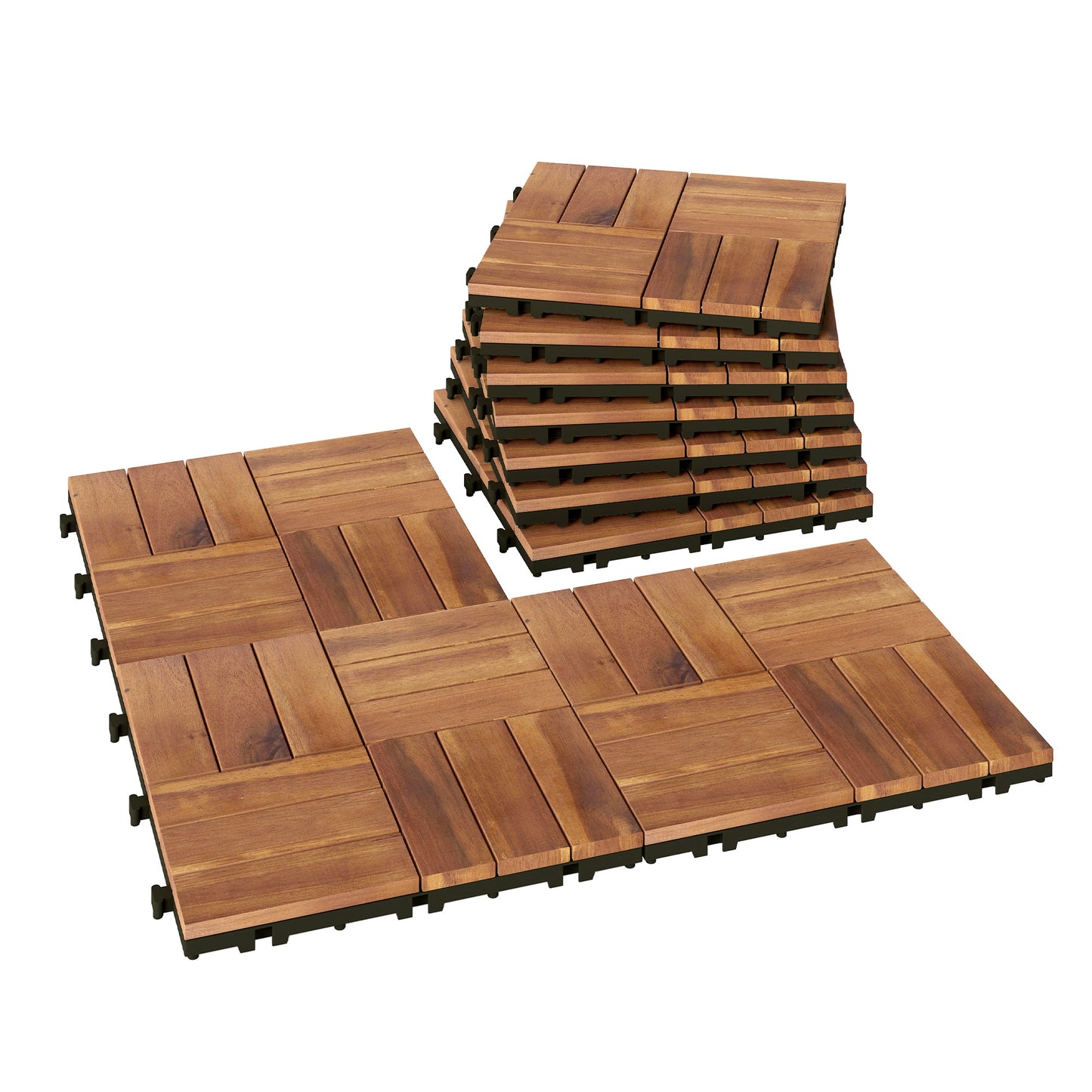Outsunny Set De 10 Piezas Baldosas De Exterior De Madera 31x31 Cm 0,91m² Marrón_0