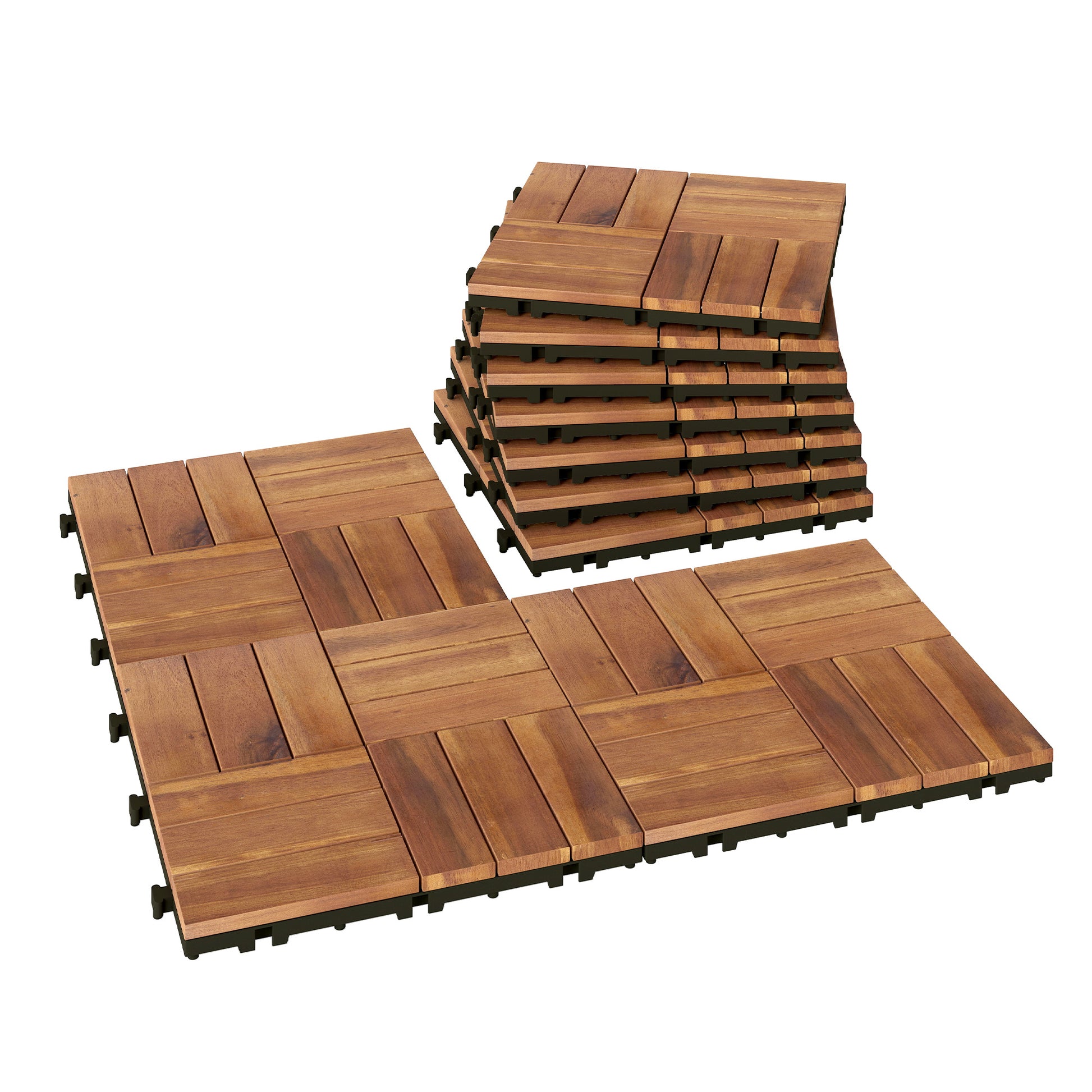 Outsunny Set De 10 Piezas Baldosas De Exterior De Madera 31x31 Cm 0,91m² Marrón_0
