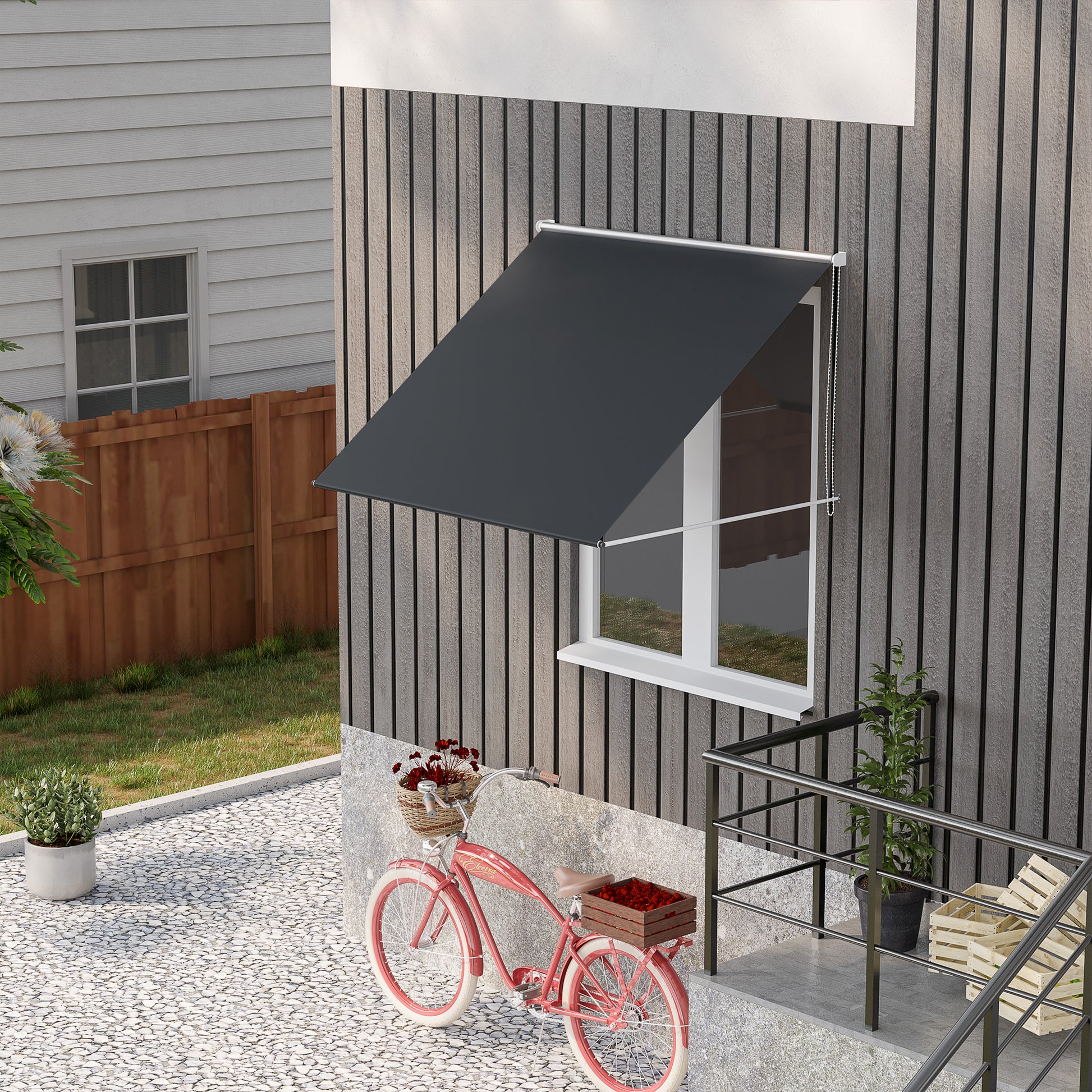 Outsunny Toldo Para Ventana Manual Con Marco De Aluminio 150x120 Cm Gris Oscuro_1