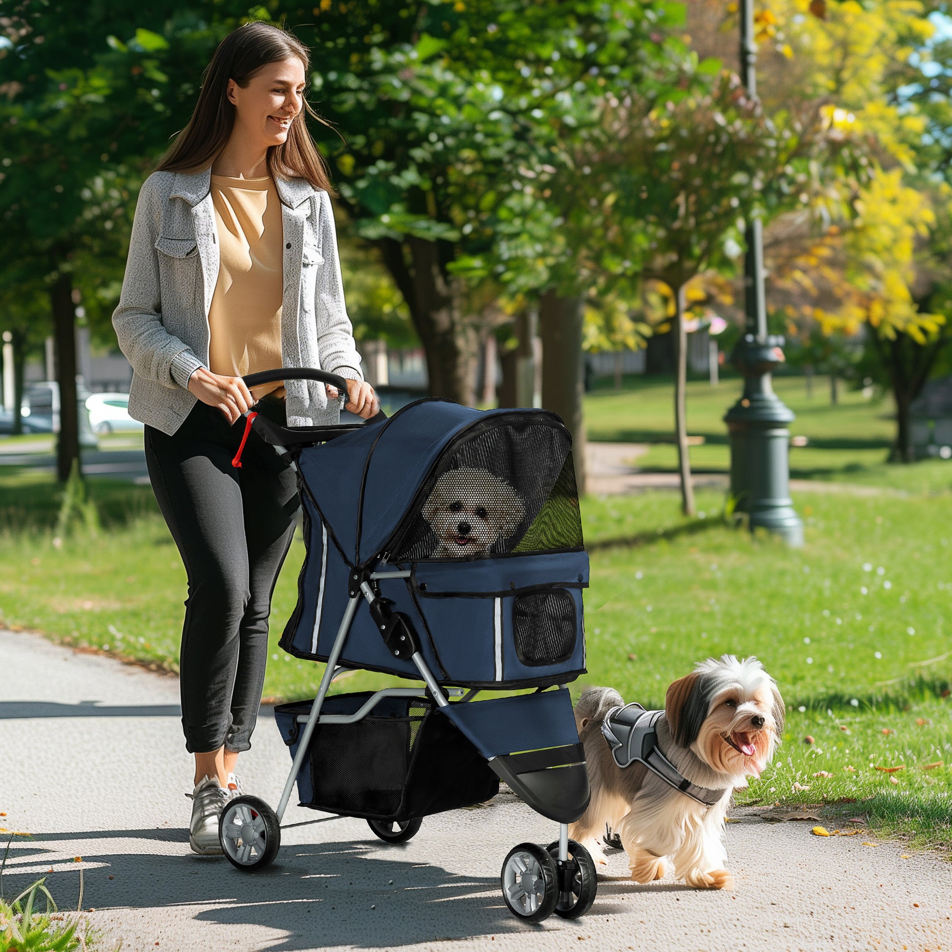 Pawhut Carrito Para Perros Plegable Con Cesta De Almacenaje 75x45x97 Cm Azul_1