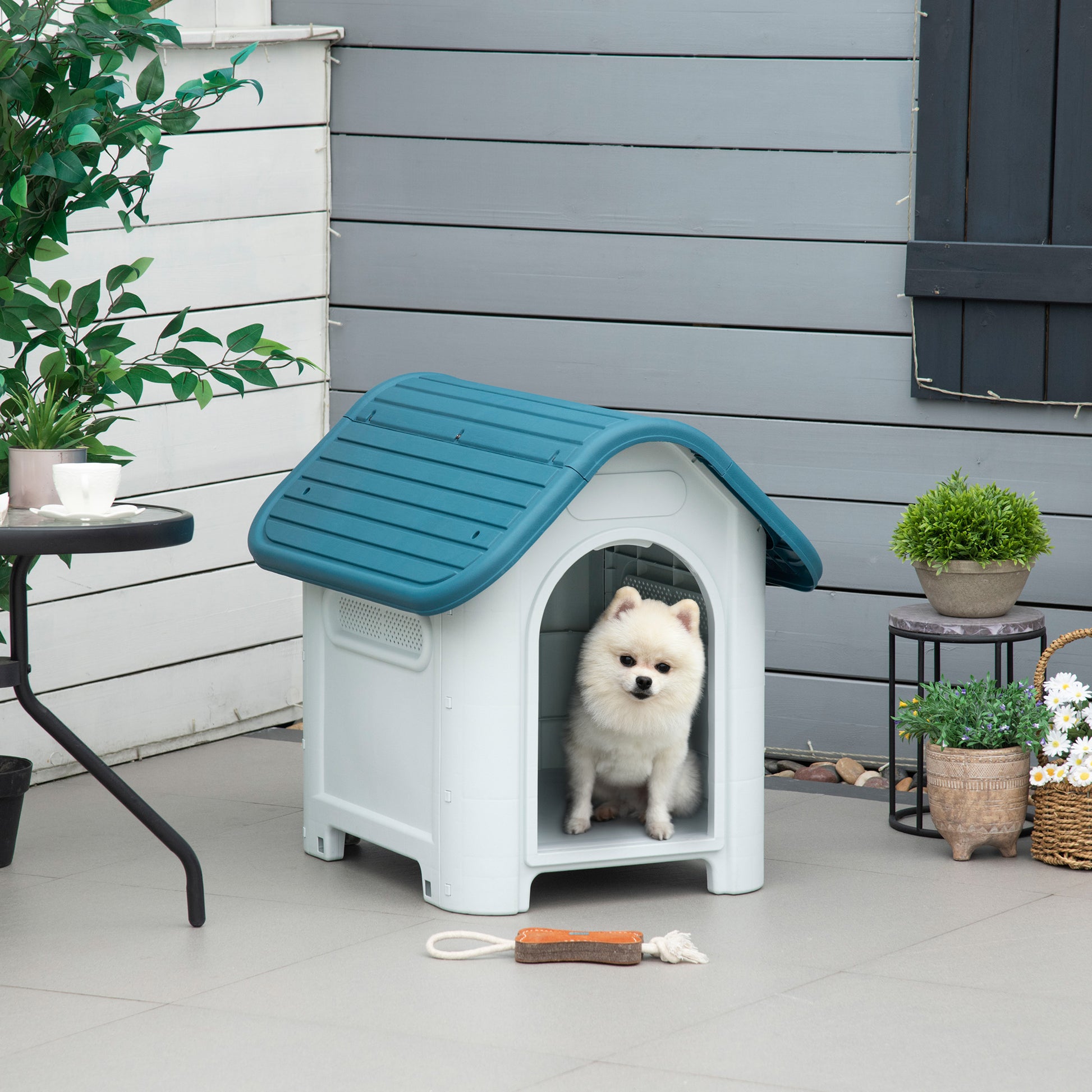 Pawhut Caseta Para Perros Mini Uso Interior Exterior 59x75x66 Cm Azul_1