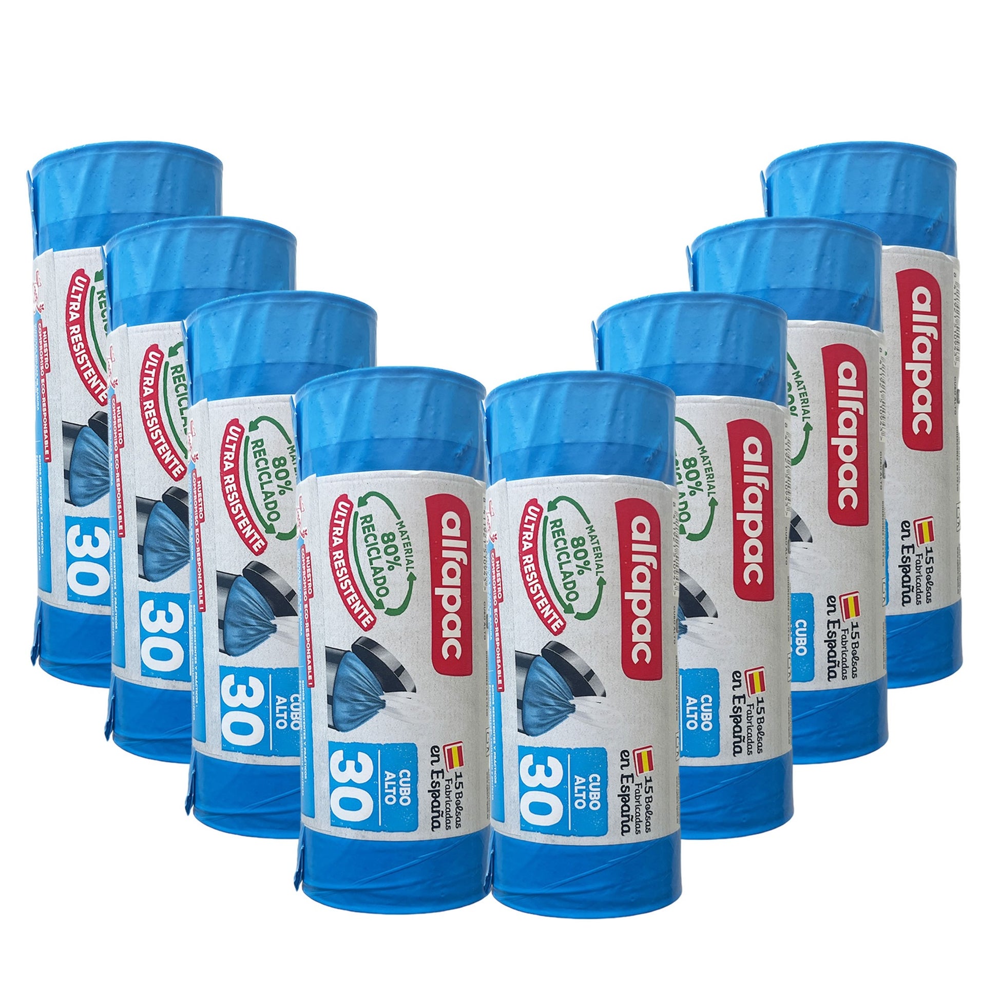 80% Reciclado 8 Rollos De 15 Bolsas De Basura 30l Con Autocierre_0