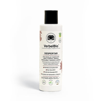 Verbelbio Despertar - Agua Micelar / Tónico Facial ECO. Purificante y Calmante. Con Azahar, Caléndula y Hamamelis.