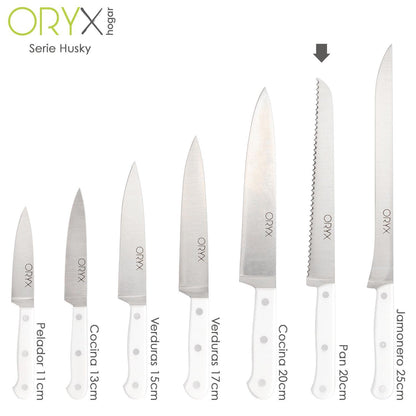 Cuchillo Husky Panero 21 Cm. Hoja Acero Inoxidable, Cuchillo Pan , Cuchillo Cortar Pan Mango Ergonomico Blanco_3