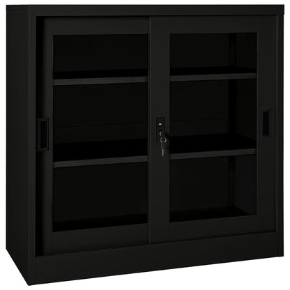 Armario Con Puerta Corredera Acero Negro 90x40x90 Cm_0