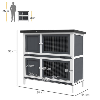 Pawhut Conejera De Madera 97x44x91 Cm Con Techo Asfáltico Puertas Con Pestillo_2