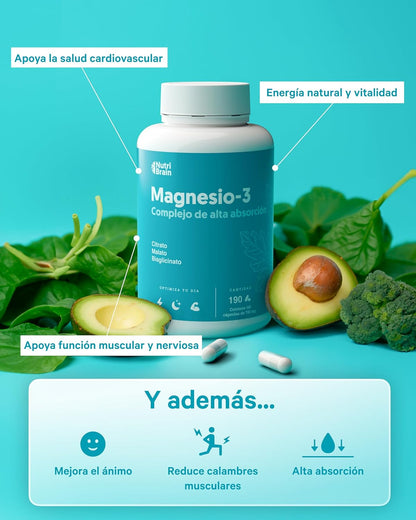 Magnesio Complex 2530mg Citrato Malato Bisglicinato Nutribrain 190 Cápsulas_3