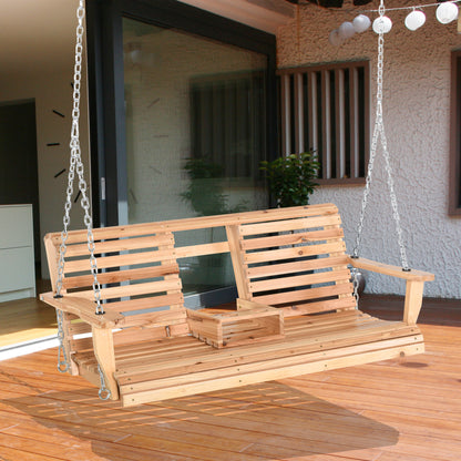 Outsunny Banco Columpio Con Mesa De Centro Plegable 150x75x53 Cm Natural_1