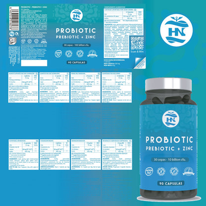 Probióticos Y Prebióticos Intestinales Con Zinc Pack 2 X 90 Cápsulas (180 Cápsulas) - 30 Cepas Bacterianas Hn_2