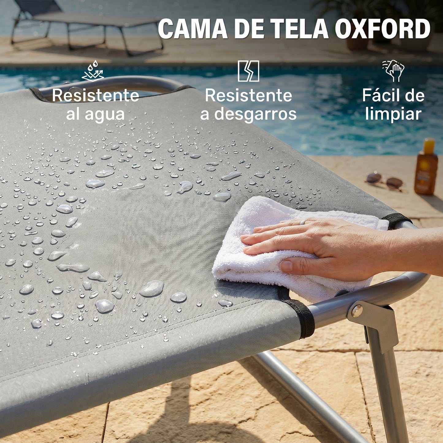 Outsunny Tumbona De Jardín Plegable Con Toldo Desmontable 187x58x36cm Gris Claro_5