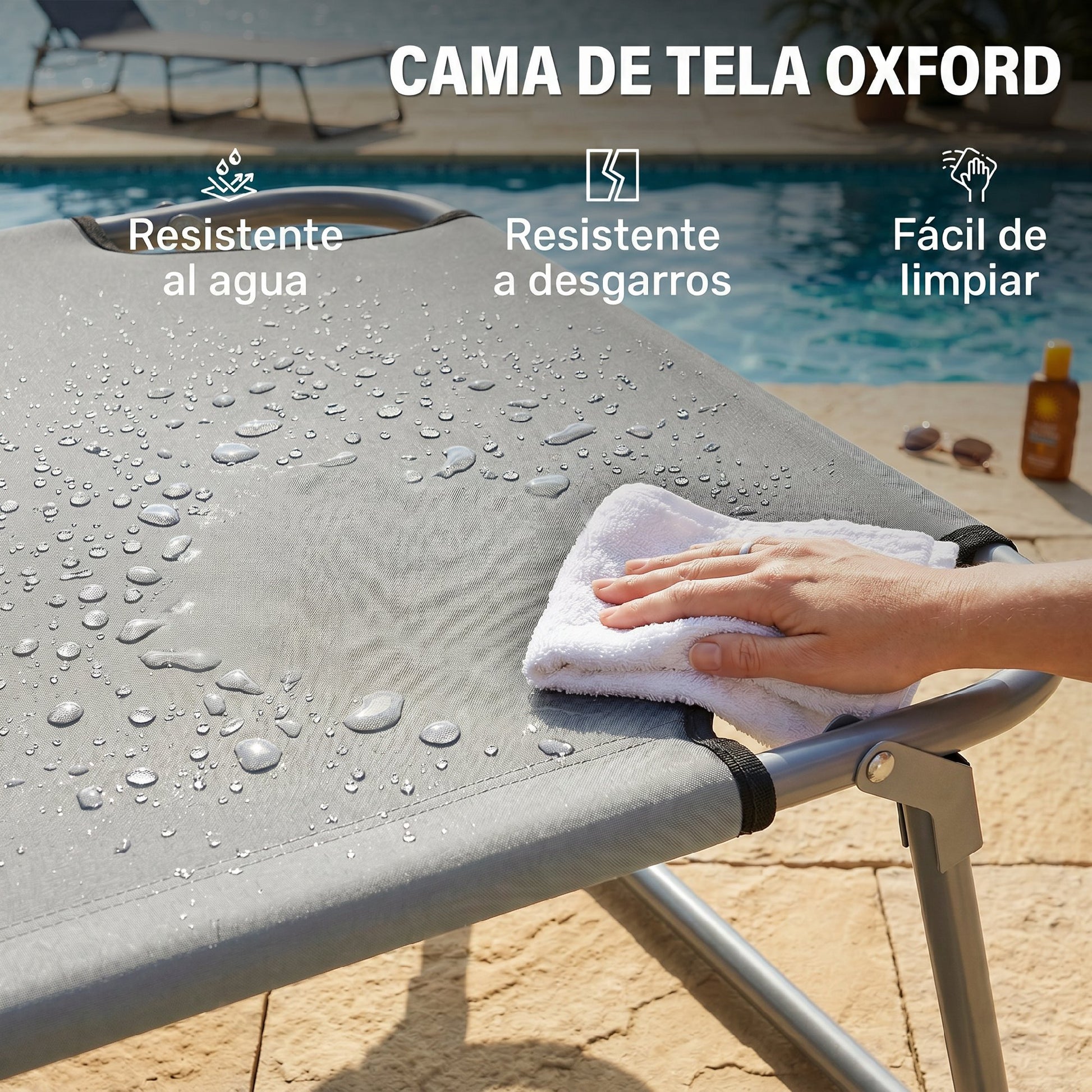 Outsunny Tumbona De Jardín Plegable Con Toldo Desmontable 187x58x36cm Gris Claro_5