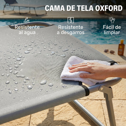 Outsunny Tumbona De Jardín Plegable Con Toldo Desmontable 187x58x36cm Gris Claro_5