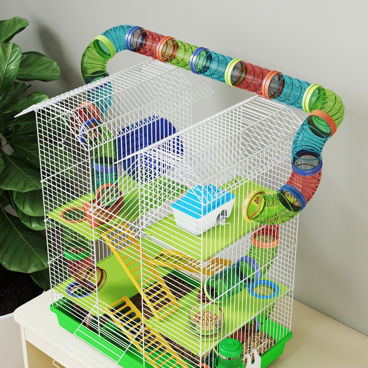 Pawhut Jaula Para Hámster De 5 Niveles 47x30x59 Cm Con Casita Escaleras Verde_3