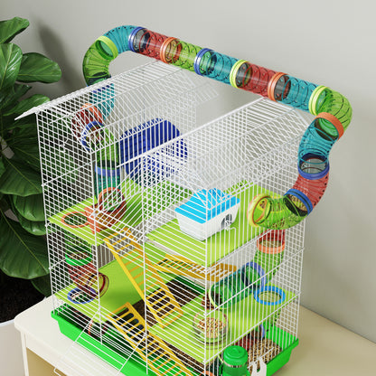 Pawhut Jaula Para Hámster De 5 Niveles 47x30x59 Cm Con Casita Escaleras Verde_3