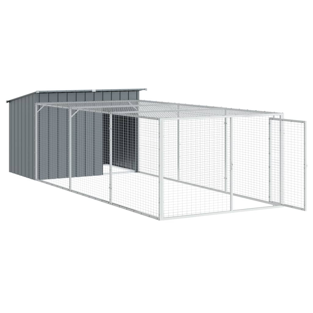 Caseta Para Perro Con Corral Antracita 153x396x110 Cm Acero Galvanizado_3