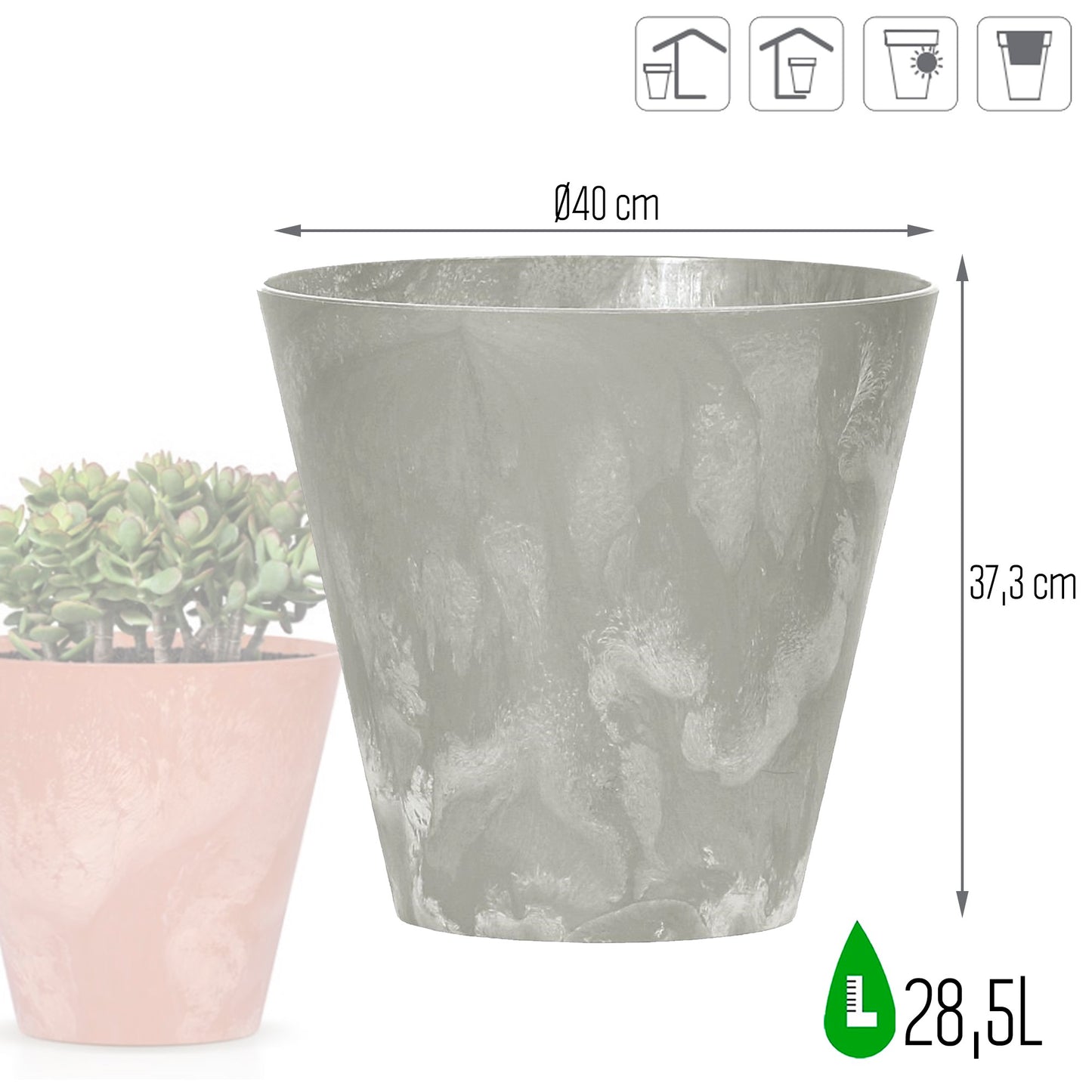 Maceta Tubus Beton Effect 28,5l., Dimensiones (mm) 400x400x373, Color Hormigón_2