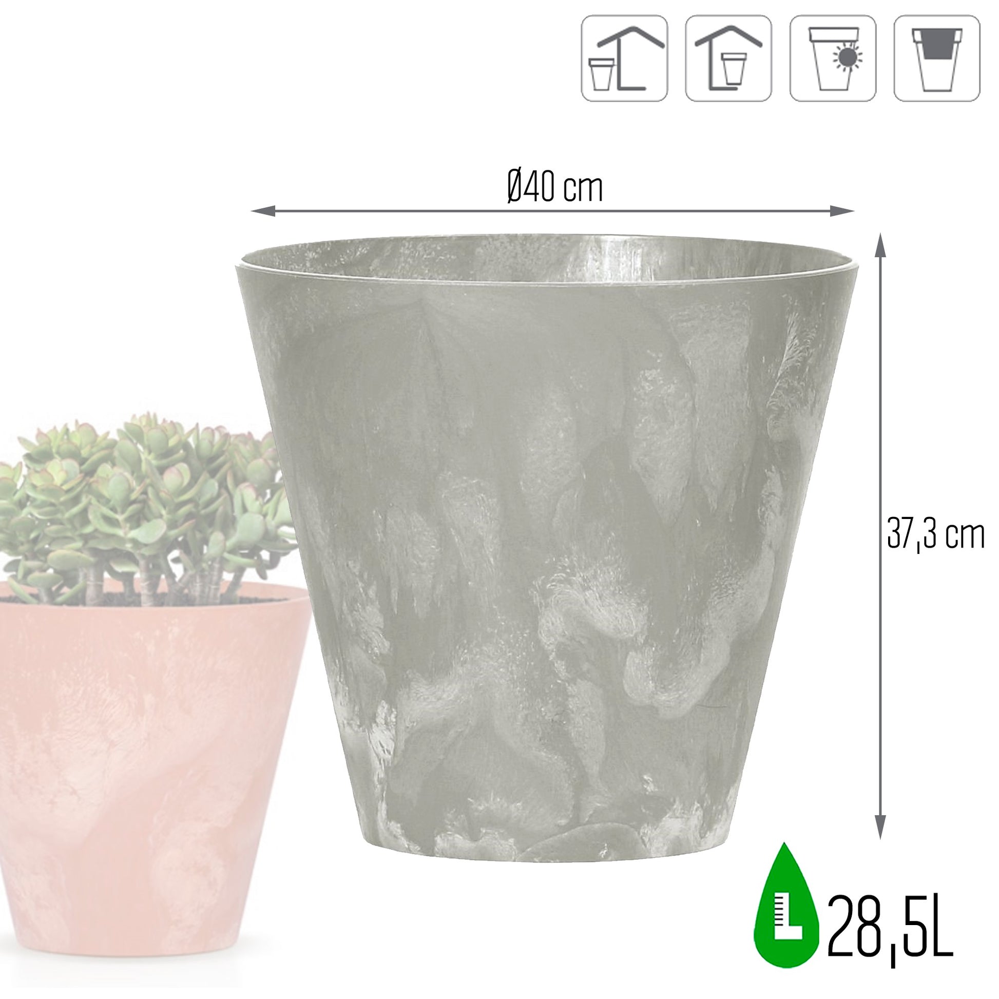 Maceta Tubus Beton Effect 28,5l., Dimensiones (mm) 400x400x373, Color Hormigón_2