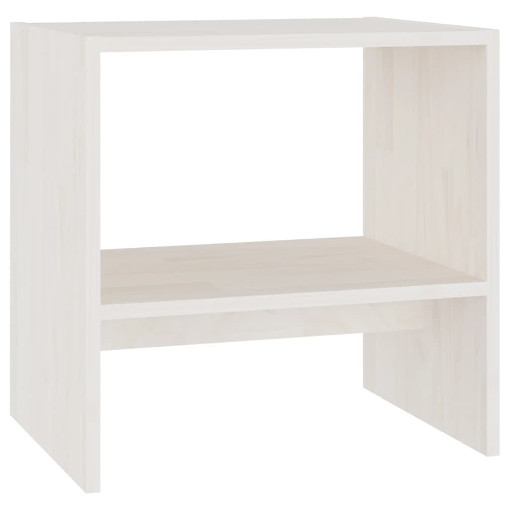 Mesita De Noche Madera Maciza De Mango Blanco 40x30,5x40 Cm_0