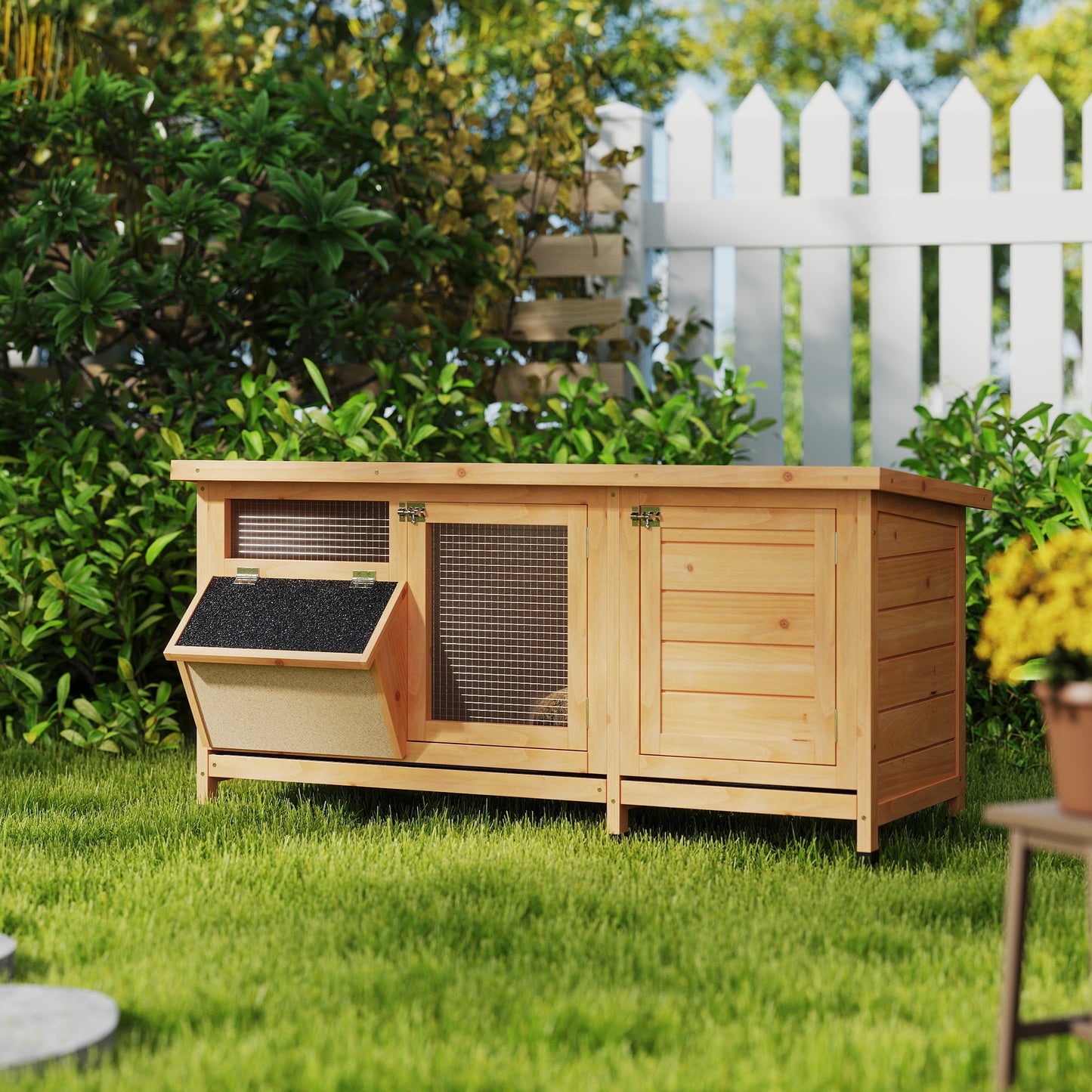 Pawhut Conejera De Madera Con Techo Abatible Y Puertas 112x50x54 Cm Amarillo_1