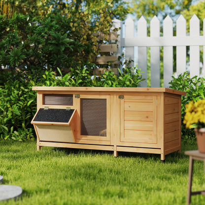 Pawhut Conejera De Madera Con Techo Abatible Y Puertas 112x50x54 Cm Amarillo_1