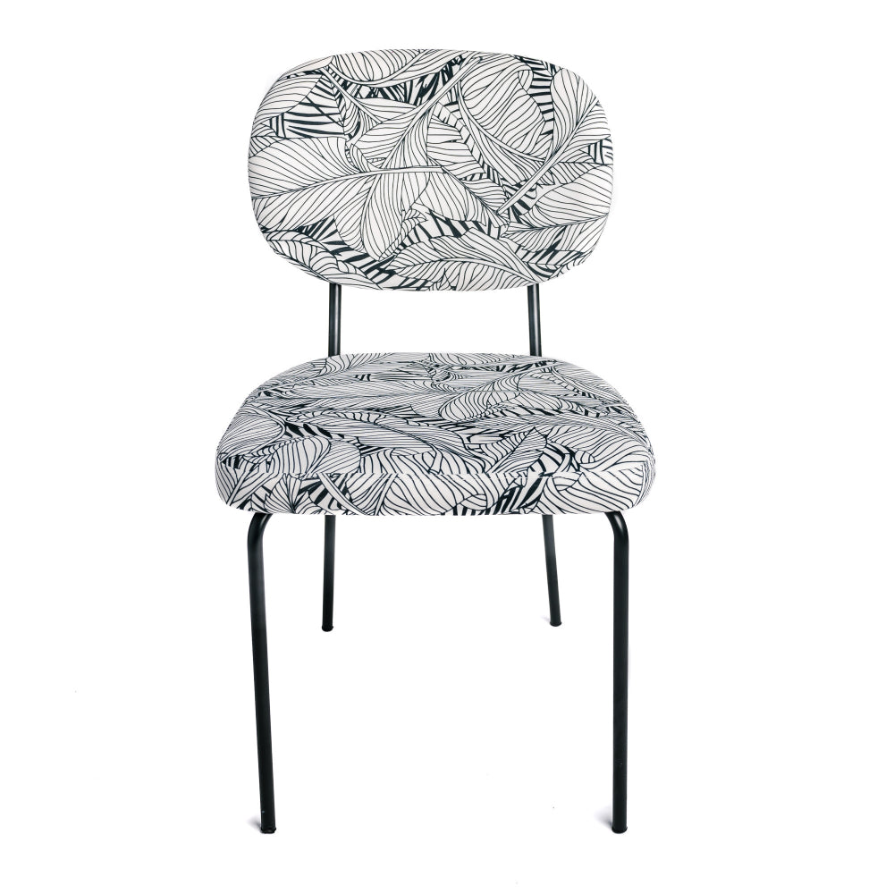 Juego De 4 Sillas De Comedor, Oficina, Cocina, Dormitorio Negro Blanco Tropical Follaje Patas De Metal 52x56x79cm - Muebles De Comedor_3