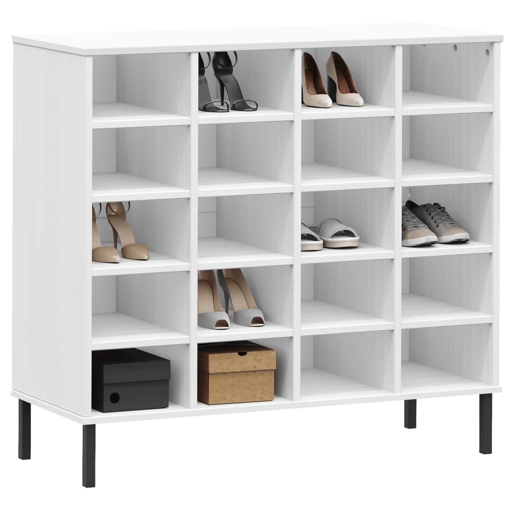 Vidaxl Zapatero Patas De Metal Oslo Madera Maciza Blanco 95x35x86 Cm_5