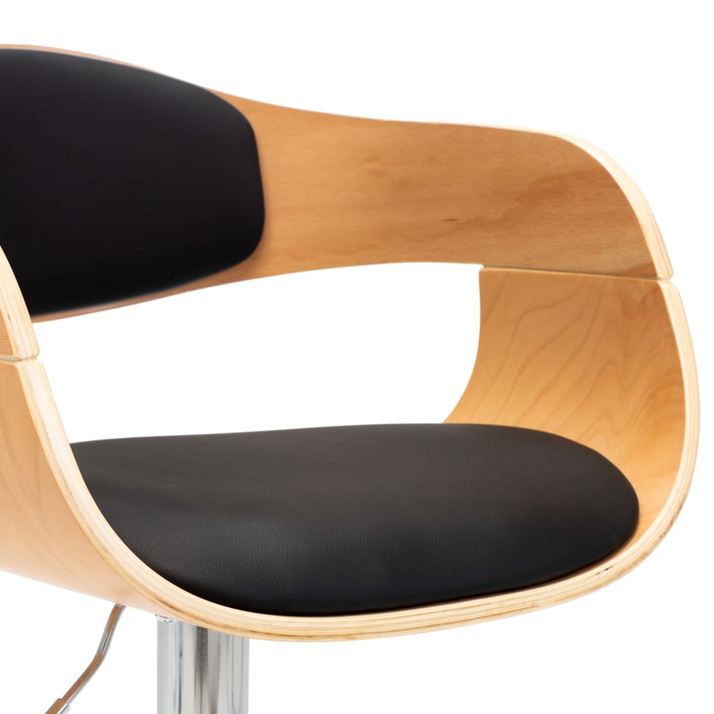 Taburete De Cocina De Madera Curvada Y Cuero Sintético Negro_4