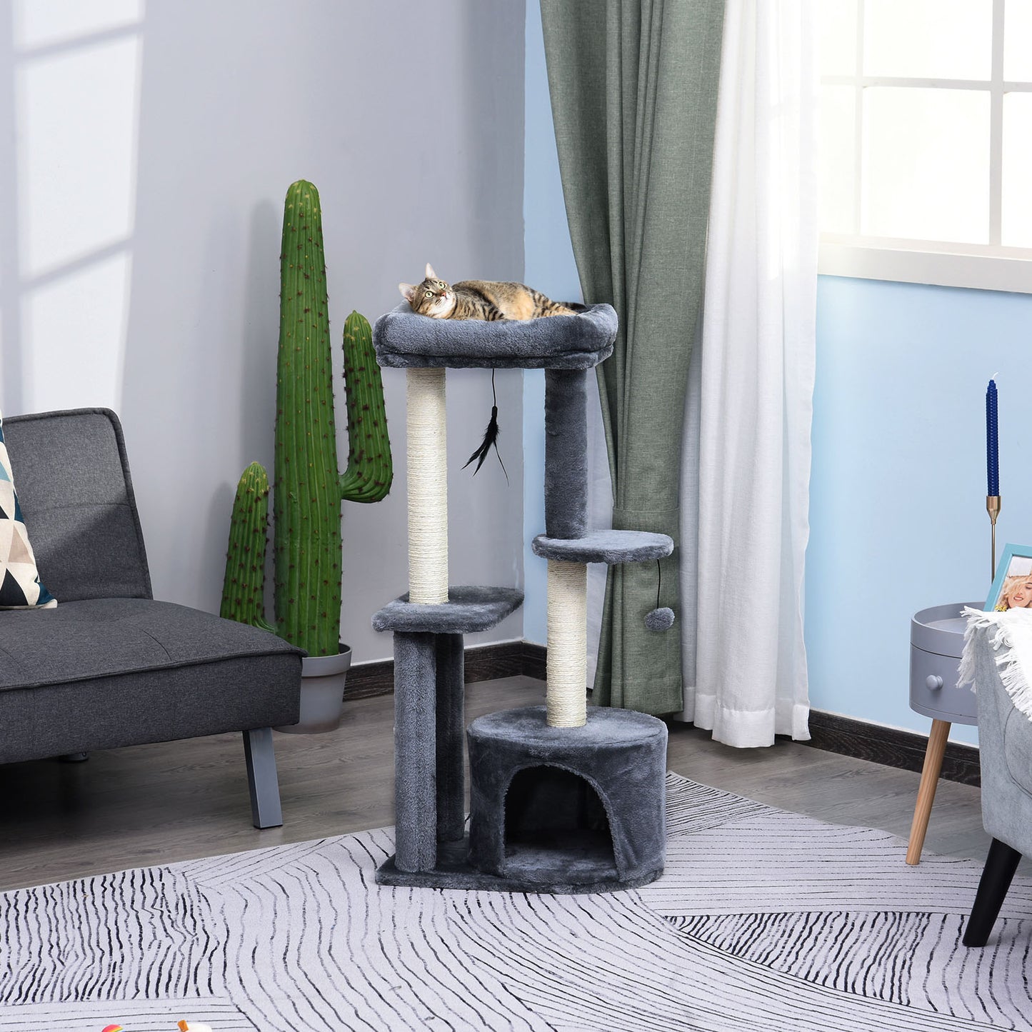 Pawhut Árbol Para Gatos 100 Cm Con Postes Para Rascar Cama 48x35x100 Cm Gris_1