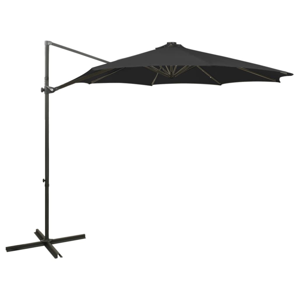Vidaxl Sombrilla De Jardín Voladiza Con Palo Y Luces Led Negro 300 Cm_0